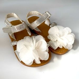 Stepping Stones Baby Girl Sandals White and Silver Shoes Size 3